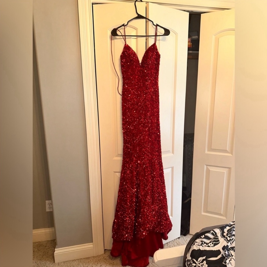 Sherri Hill Sparkling Red Prom Dress